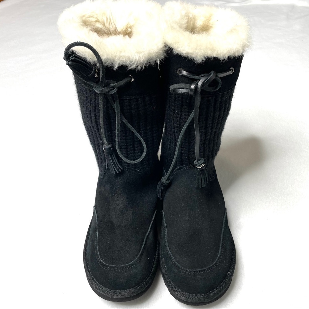 Bass Fargo Black Suede Knit Winter Boots Faux Fur Tassel Size 7 - Picture 2 of 12